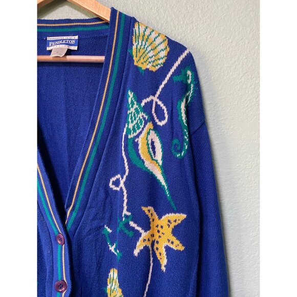 Vintage Pendleton Women's Beach Petite Blue Button Up Sweater‎ Cardigan Medium - Picture 3 of 8